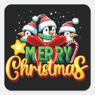 Festive Penguins Merry Christmas Stickers