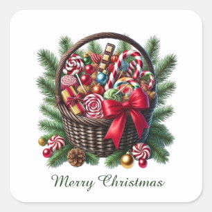 Festive peppermint candy Merry Christmas Square Sticker