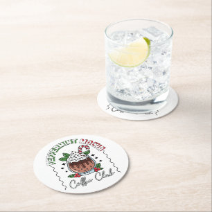 Festive Peppermint Mocha Coffee Cup Design Round Paper Coaster
