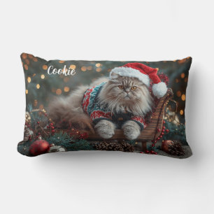 Festive Persian Cat Christmas Personalized  Lumbar Pillow