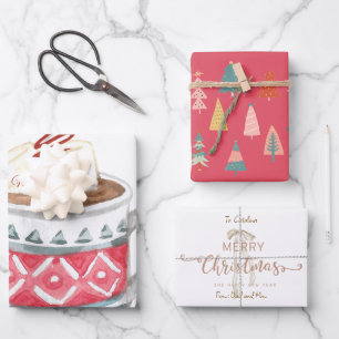 Festive Personalized Hot Cocoa Christmas  Wrapping Paper Sheet