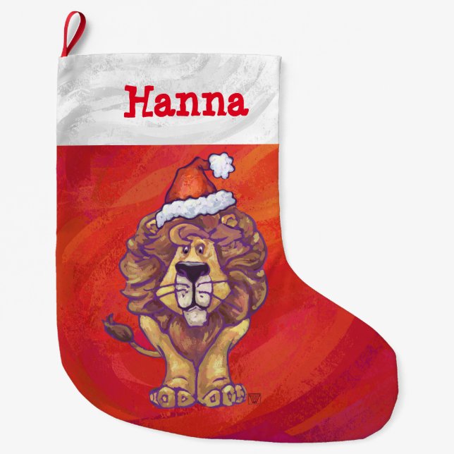 Festive Personalized Lion Christmas Large Christmas Stocking (Front)