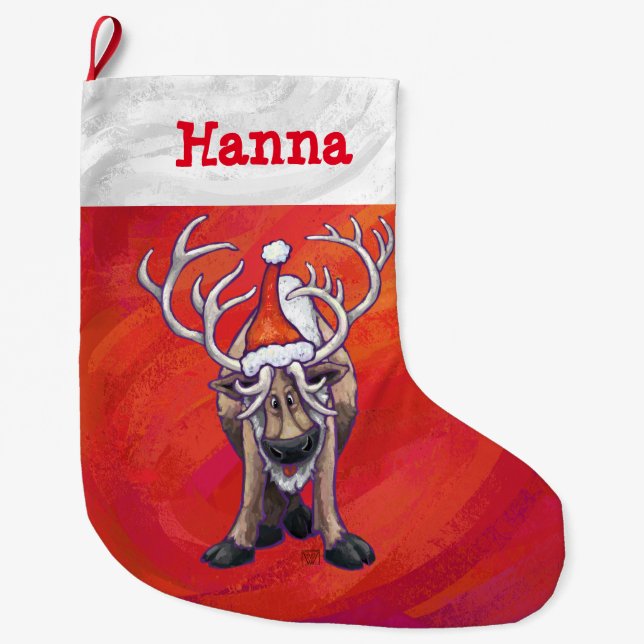 Festive Personalized Reindeer Christmas Large Christmas Stocking (Front)