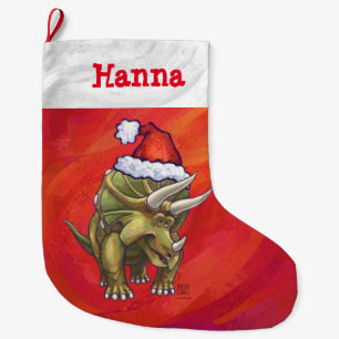 Festive Personalized Triceratops Christmas Large Christmas Stocking
