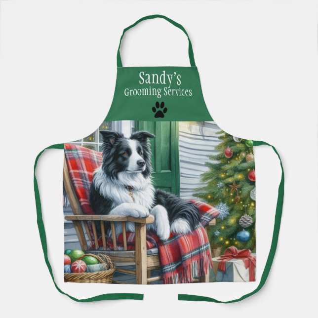 Festive Pet Grooming Christmas Personalized  Apron (Front)