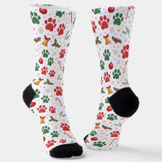 Festive Pet Paw Print Christmas Socks: Red & Green Socks
