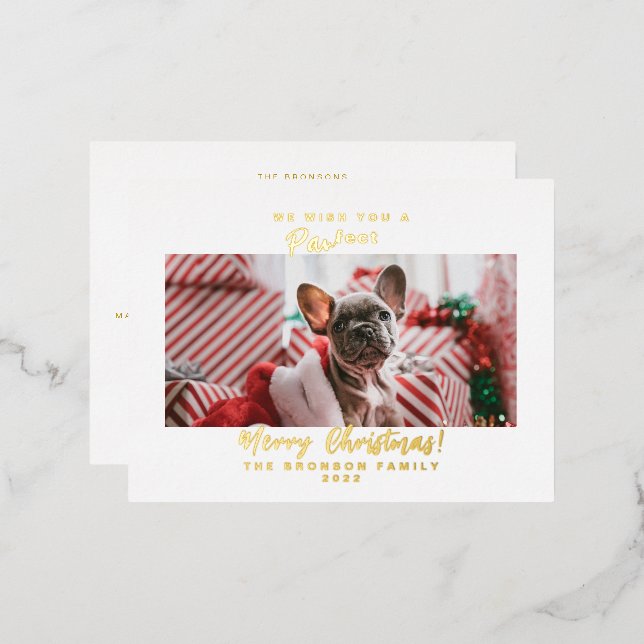 Festive Pet Photo Merry Christmas Foil Holiday Postcard (Front/Back)