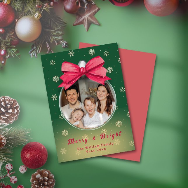 Festive Photo Ornament Christmas Holiday Card (Festive Photo Ornament Christmas Holiday Card)
