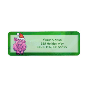 Festive Pig in Santa Hat on Green