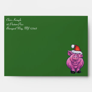 Festive Pig in Santa Hat on Green Envelope