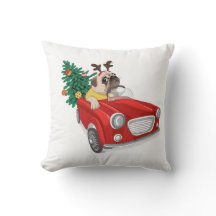Festive pillow "Cute dog with Christmas tree"
