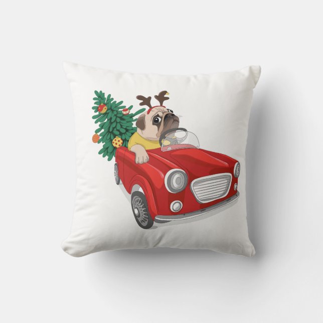 Festive pillow "Cute dog with Christmas tree" (Front)