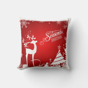 Festive Pillow Red and White, Season's Greetings