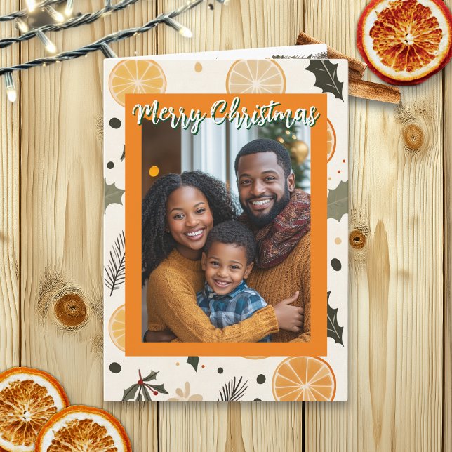 Festive Pine and Oranges Christmas Personalized  Card (Creator Uploaded)