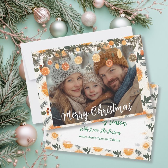 Festive Pine and Oranges Christmas Personalized  Card (Creator Uploaded)