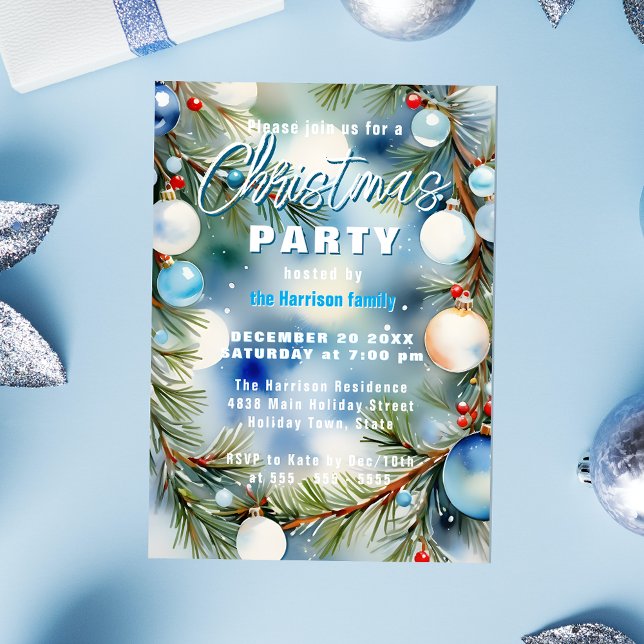 Festive Pine and Ornaments Christmas Celebration Invitation (Creator Uploaded)