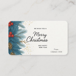 Festive Pine & Berries   Merry Christmas Business Card
