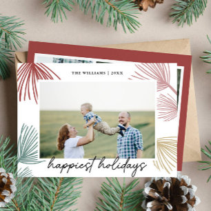Festive Pine Boughs Happiest holidays 3 photos Holiday Card