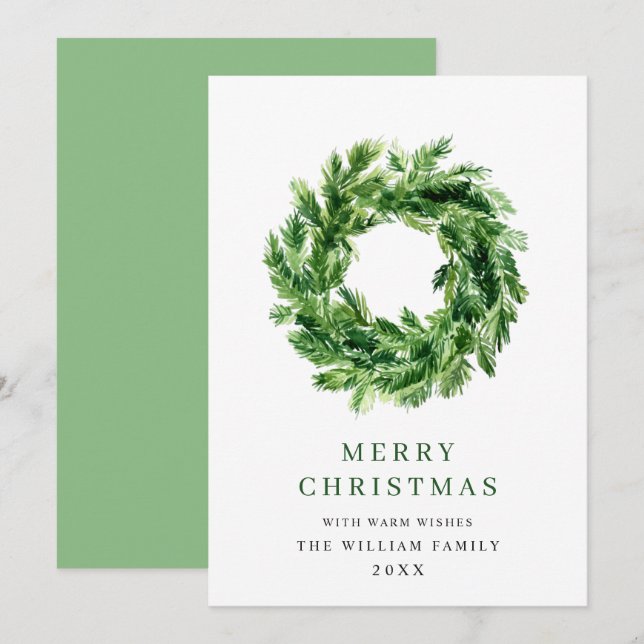 Festive Pine Branch Wreath Christmas Holiday Card (Front/Back)