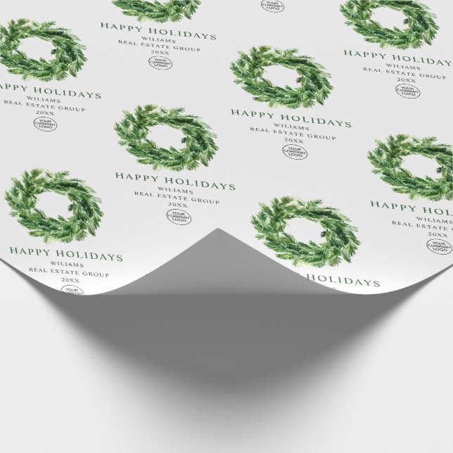 Festive Pine Branch Wreath Holiday Christmas Wrapping Paper (Corner)