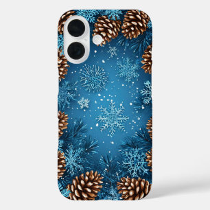 Festive Pine Cones and Snowflakes iPhone 16 Case