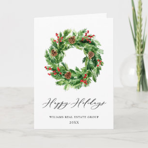 Festive Pine Cones Wreath Corporate Christmas Holiday Card