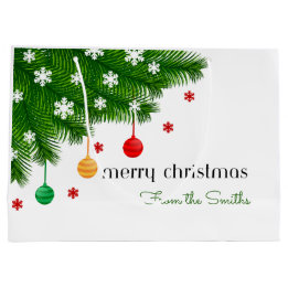 Festive Pine & Ornaments Personalized Large Gift Bag