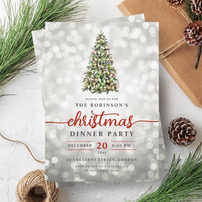 Festive Pine Tree Lights Christmas Party  Invitation (Festive Pine Tree Lights Christmas Party Invitation)