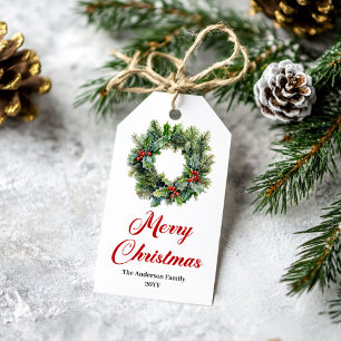 Festive Pine Wreath Christmas Editable Gift Tag