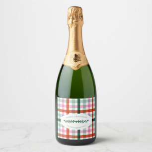 Festive Pink and Green Gingham Christmas Sparkling Wine Label