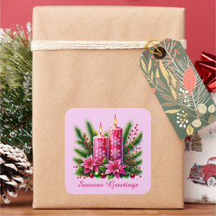 Festive pink Christmas customizable candles Square Sticker