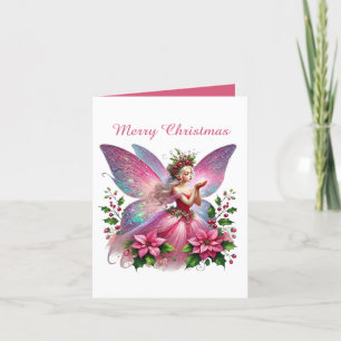 Festive pink Christmas customizable fairy  Holiday Card
