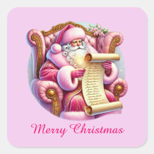 Festive pink Christmas customizable Santa Square Sticker