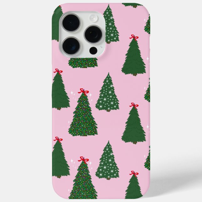 Festive Pink Christmas Tree Pattern Case-Mate iPhone Case (Back)