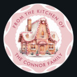 Festive Pink Gingerbread House Christmas Baking Classic Round Sticker<br><div class="desc">Sprinkle some festive charm onto your holiday baking with our Pink Gingerbread House Christmas Baking Classic Round Stickers! These delightful stickers showcase a picturesque pink gingerbread house adorned with sweet candy-coated details. Add these stickers to your baked goods, or gift boxes, or even use them as cute decorations for your...</div>