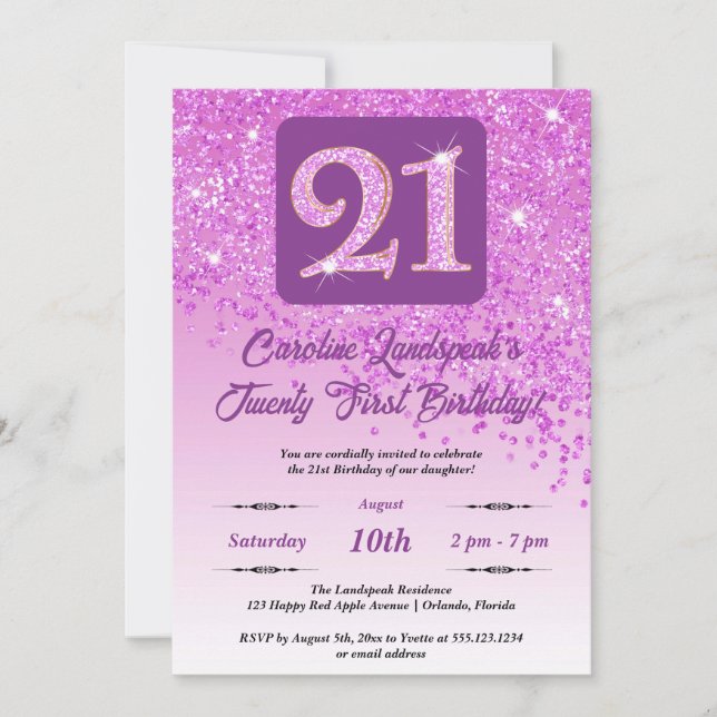 Festive Pink Glitter 21st Birthday Invitation (Front)