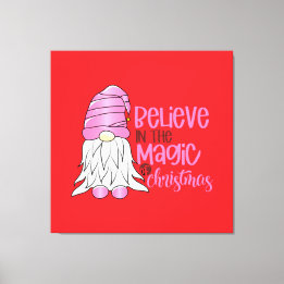 Festive Pink Gnome Christmas - red Canvas Print