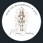 Festive Pink Gold Nutcracker Christmas Sticker<br><div class="desc">Indulge in the festive spirit with our Pink & Gold Merry Christmas Nutcracker Classic Round Sticker. This unique sticker is adorned with a charming nutcracker motif, cast in delightful shades of pink and gold. It's the perfect emblem of holiday cheer, ready to brighten up your belongings or be shared as...</div>