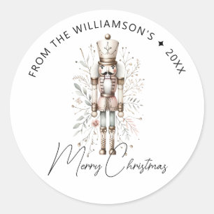 Festive Pink Gold Nutcracker Christmas Sticker