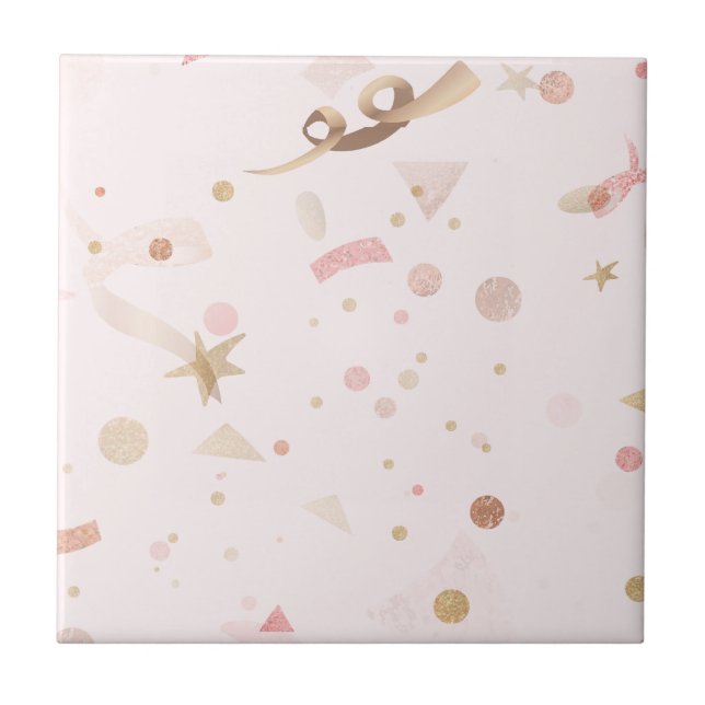 Festive Pink & Gold Pattern  Tile (Front)