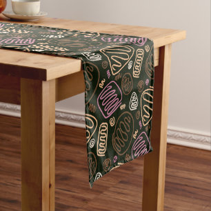 Festive Pink One Line Artistic Drawing Pattern  Short Table Runner