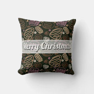Festive Pink One Line Artistic Pattern Christmas Throw Pillow