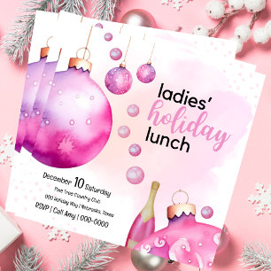 Festive Pink Ornaments Ladies Christmas Brunch Invitation