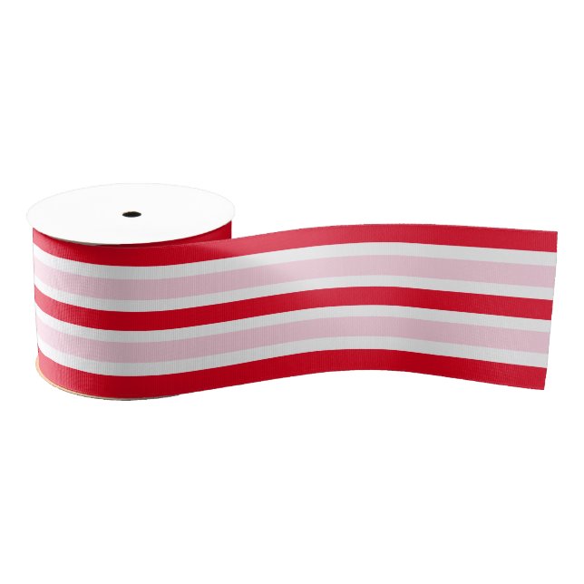 Festive Pink Red Stripes Christmas Grosgrain Ribbon (Spool)