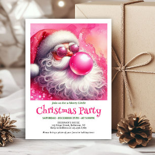 Festive pink santa chewing gum watercolor invite 