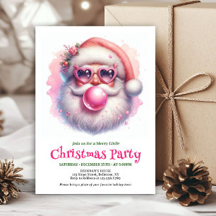 Festive pink santa chewing gum watercolor invite 