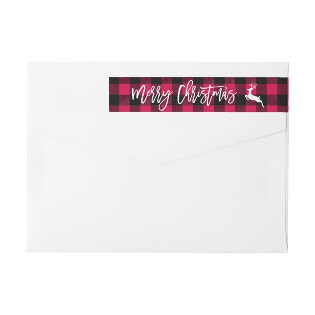 Festive Plaid and Deer Christmas Wrap Around Label (Back)