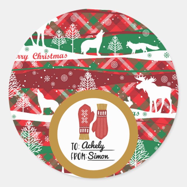 Festive Plaid Christmas Gift Sticker (Front)