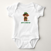 Festive Plaid Green Irish Highland Cow Cartoon