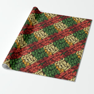 Festive Plaid Knit Pattern in Red, Green, Gold Wrapping Paper